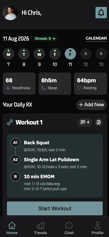 CrossFit South Bend themed client app home